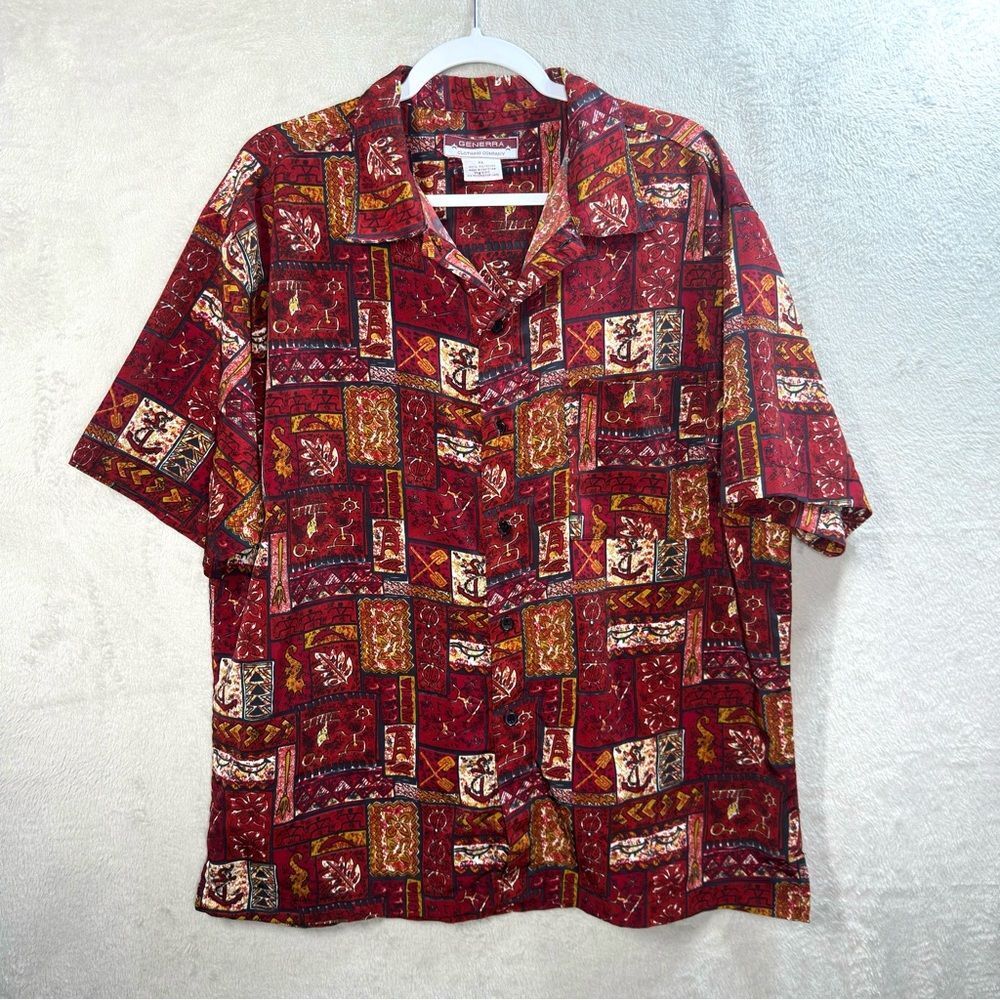 VTG Generra Collection Button Down Shirt Aztec Abstract Print‎ Red Men’s XL